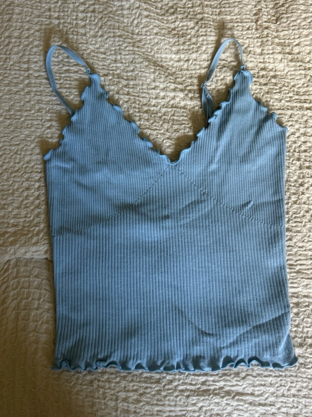 Aura Light Blue Ribbed V-Neck Tank - Picture 2 of 4